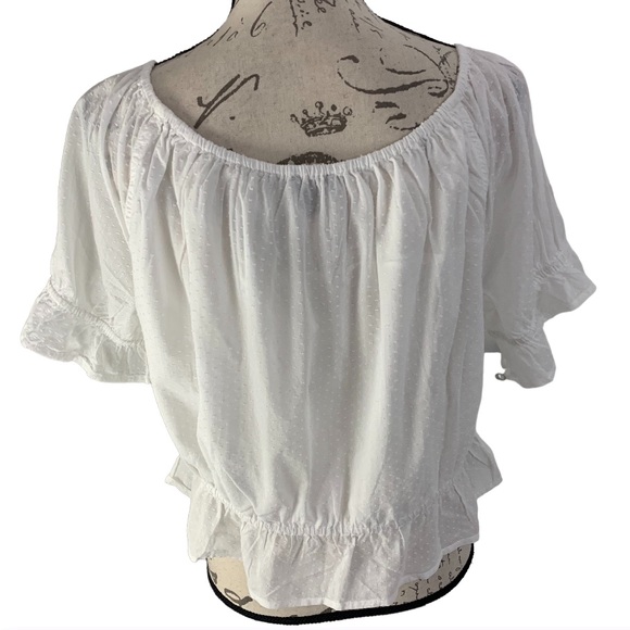 J. Crew Swiss Dot Hidden Button Placket Elastic Neckline Peasant Top White XL - Picture 6 of 10